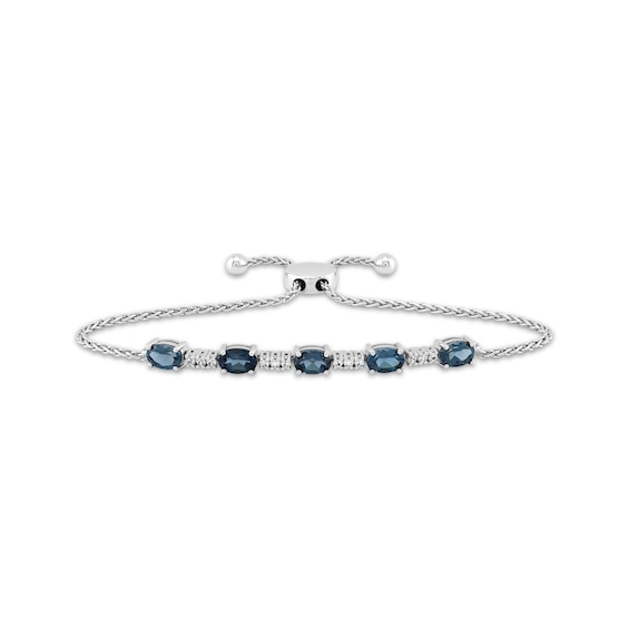 Oval-Cut London Blue Topaz & White Lab-Created Sapphire Bolo Bracelet Sterling Silver