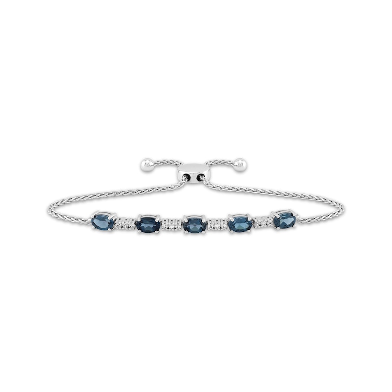 Main Image 1 of Oval-Cut London Blue Topaz & White Lab-Created Sapphire Bolo Bracelet Sterling Silver