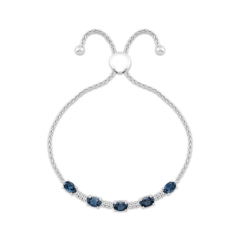 Main Image 2 of Oval-Cut London Blue Topaz & White Lab-Created Sapphire Bolo Bracelet Sterling Silver