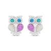 Thumbnail Image 1 of Pink, White & Blue-Green Lab-Created Opal, White Lab-Created Sapphire Owl Earrings Sterling Silver