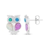 Thumbnail Image 2 of Pink, White & Blue-Green Lab-Created Opal, White Lab-Created Sapphire Owl Earrings Sterling Silver
