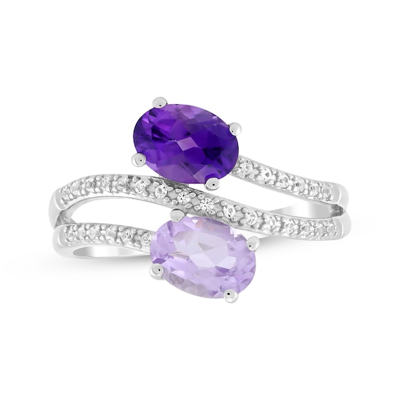 Oval-Cut Amethyst & White Lab-Created Sapphire Curve Ring Sterling Silver