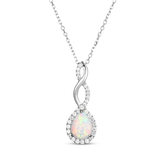 Pear-Shaped Lab-Created Opal & White Lab-Created Sapphire Twist Drop Necklace Sterling Silver 18"