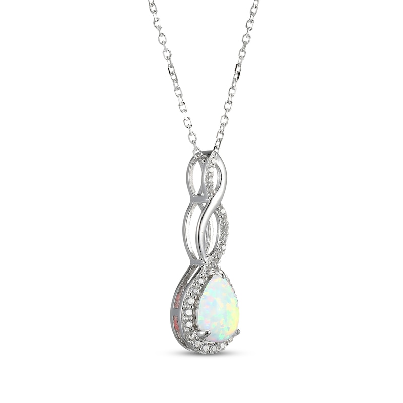 Pear Shaped Lab Created Opal And White Lab Created Sapphire Twist Drop Necklace Sterling Silver 18 1476