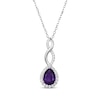 Thumbnail Image 0 of Pear-Shaped Amethyst & White Lab-Created Sapphire Twist Drop Necklace Sterling Silver 18"