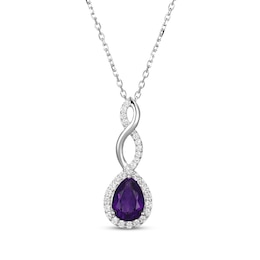 Pear-Shaped Amethyst & White Lab-Created Sapphire Twist Drop Necklace Sterling Silver 18&quot;