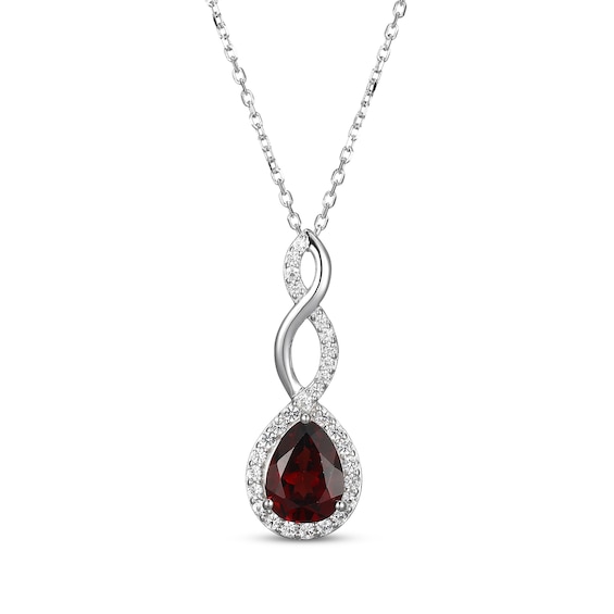 Pear-Shaped Garnet & White Lab-Created Sapphire Twist Drop Necklace Sterling Silver 18"