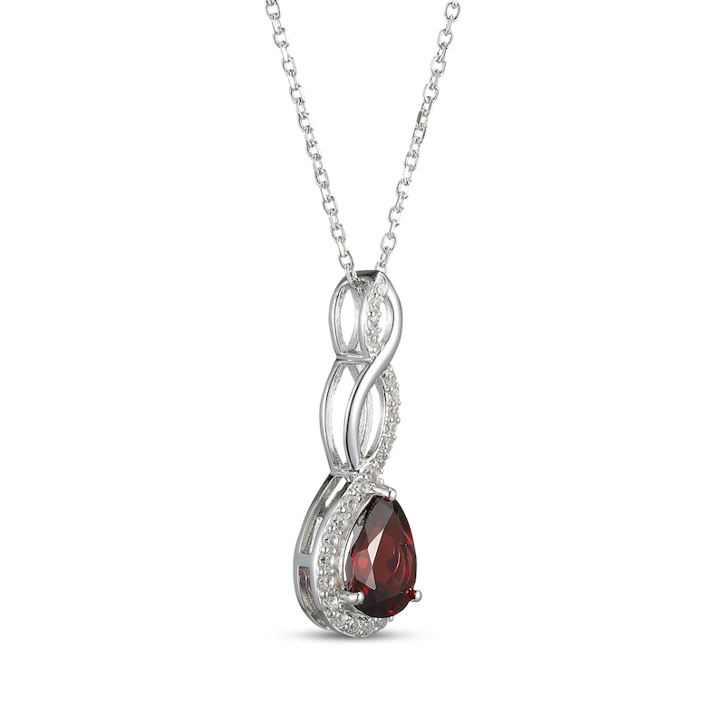 Main Image 2 of Pear-Shaped Garnet & White Lab-Created Sapphire Twist Drop Necklace Sterling Silver 18&quot;