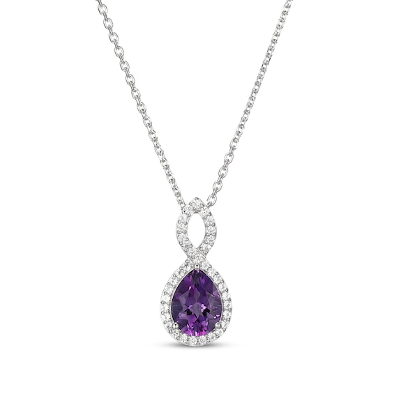 Pear-Shaped Amethyst & White Lab-Created Sapphire Twist Frame Necklace Sterling Silver 18"