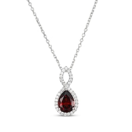 Pear-Shaped Garnet & White Lab-Created Sapphire Twist Frame Necklace Sterling Silver 18&quot;