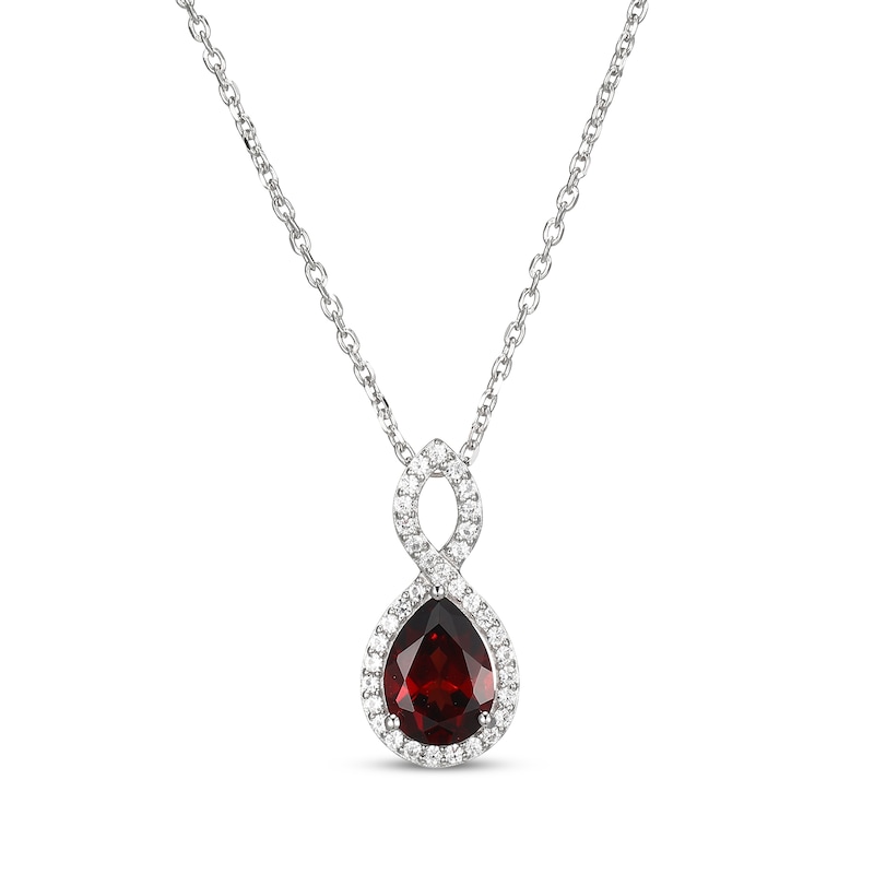 Main Image 1 of Pear-Shaped Garnet & White Lab-Created Sapphire Twist Frame Necklace Sterling Silver 18&quot;