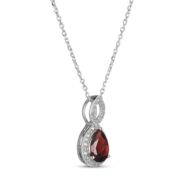 Main Image 2 of Pear-Shaped Garnet & White Lab-Created Sapphire Twist Frame Necklace Sterling Silver 18&quot;