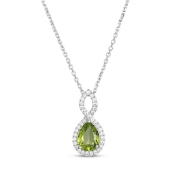 Pear-Shaped Peridot & White Lab-Created Sapphire Twist Frame Necklace Sterling Silver 18&quot;