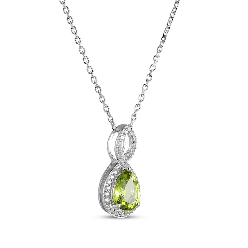 Main Image 2 of Pear-Shaped Peridot & White Lab-Created Sapphire Twist Frame Necklace Sterling Silver 18&quot;