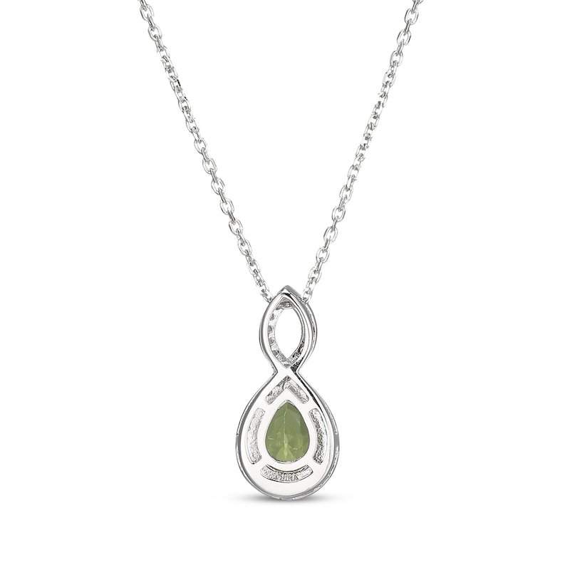 Main Image 3 of Pear-Shaped Peridot & White Lab-Created Sapphire Twist Frame Necklace Sterling Silver 18&quot;