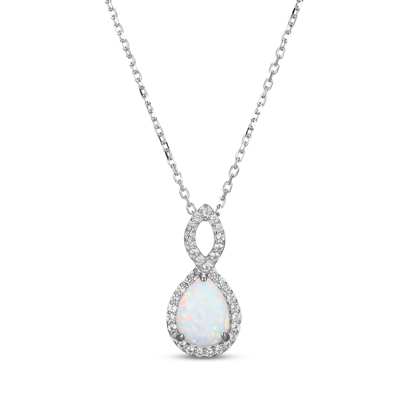 Pear-Shaped Lab-Created Opal & White Lab-Created Sapphire Twist Frame Necklace Sterling Silver 18"