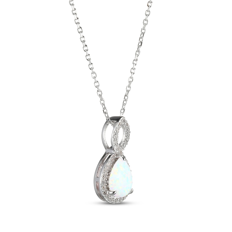 Pear-Shaped Lab-Created Opal & White Lab-Created Sapphire Twist Frame Necklace Sterling Silver 18"