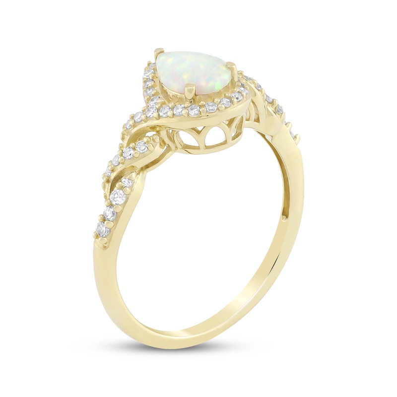 Main Image 2 of Pear-Shaped Lab-Created Opal & Diamond Twist Ring 1/5 ct tw 10K Yellow Gold