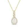 Thumbnail Image 1 of Pear-Shaped Lab-Created Opal & Diamond Twist Necklace 1/8 ct tw 10K Yellow Gold 18&quot;