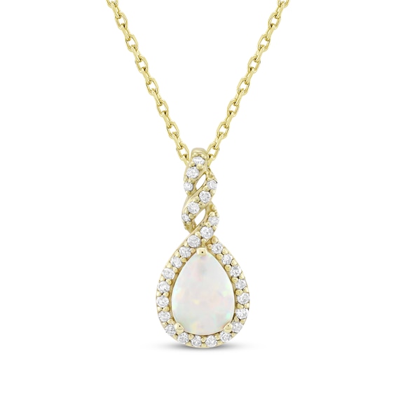 Pear-Shaped Lab-Created Opal & Diamond Twist Necklace 1/8 ct tw 10K Yellow Gold 18"