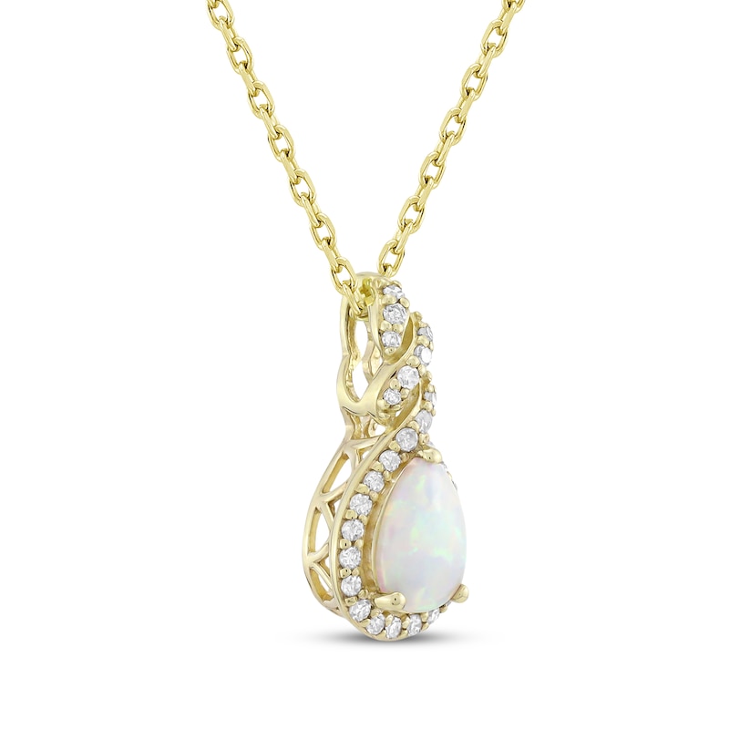 Main Image 2 of Pear-Shaped Lab-Created Opal & Diamond Twist Necklace 1/8 ct tw 10K Yellow Gold 18&quot;