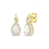 Thumbnail Image 1 of Pear-Shaped Lab-Created Opal & Diamond Earrings 1/6 ct tw 10K Yellow Gold