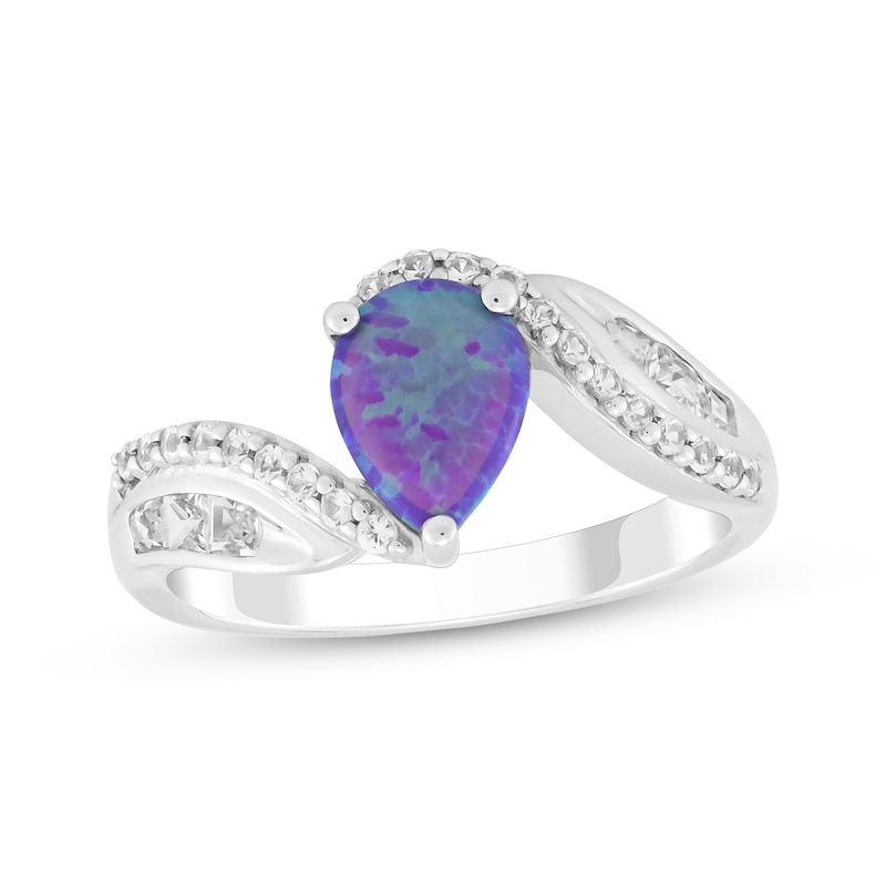 Pear-Shaped Lavender Lab-Created Opal & White Lab-Created Sapphire Bypass Ring Sterling Silver