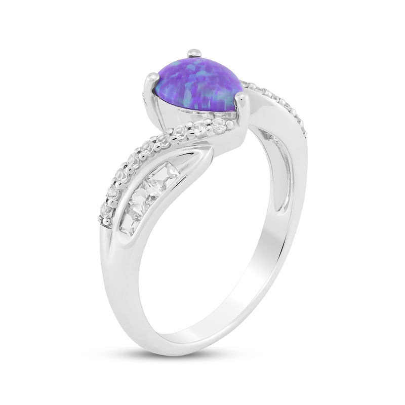 Pear-Shaped Lavender Lab-Created Opal & White Lab-Created Sapphire Bypass Ring Sterling Silver