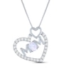 Thumbnail Image 0 of Oval-Cut Lab-Created Opal & White Lab-Created Sapphire Tilted Heart "Mom" Necklace Sterling Silver 18"