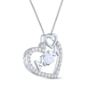 Thumbnail Image 1 of Oval-Cut Lab-Created Opal & White Lab-Created Sapphire Tilted Heart "Mom" Necklace Sterling Silver 18"