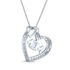 Thumbnail Image 2 of Oval-Cut Lab-Created Opal & White Lab-Created Sapphire Tilted Heart "Mom" Necklace Sterling Silver 18"
