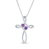 Thumbnail Image 1 of Heart-Shaped Amethyst & White Lab-Created Sapphire Cross Necklace Sterling Silver 18&quot;