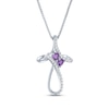 Thumbnail Image 2 of Heart-Shaped Amethyst & White Lab-Created Sapphire Cross Necklace Sterling Silver 18&quot;