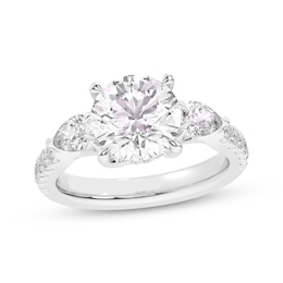 Memories Moments Magic Round-Cut Lab-Created Diamond Hidden Halo Three-Stone Engagement Ring 3-3/4 ct tw 14K White Gold