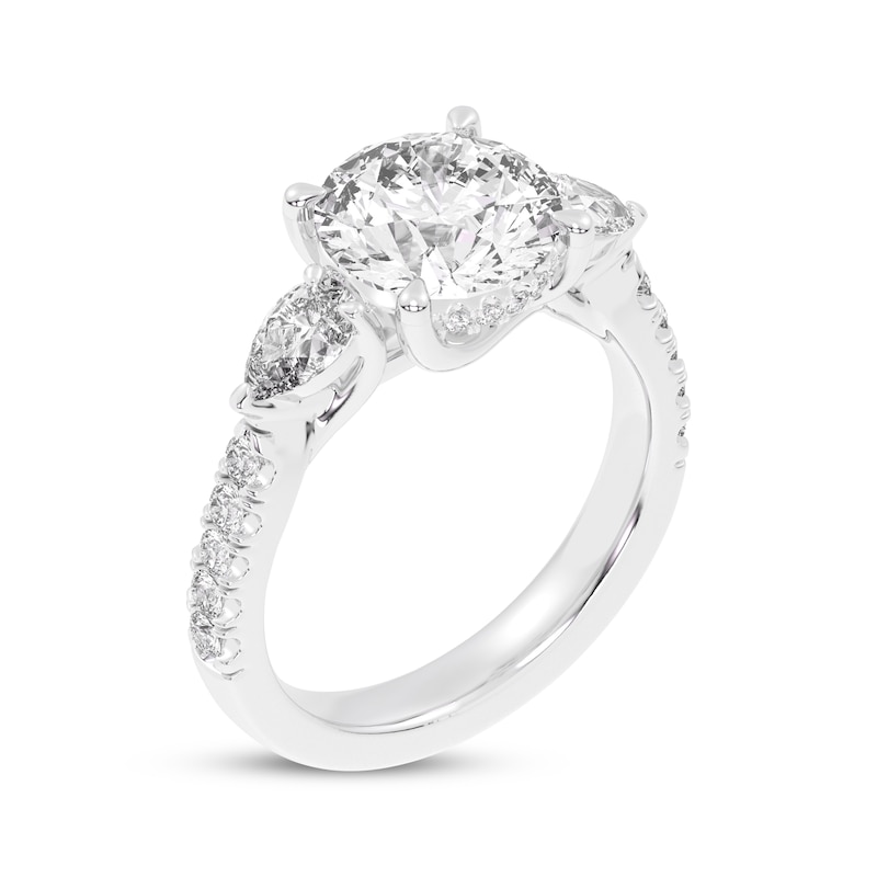 Memories Moments Magic Round-Cut Lab-Created Diamond Hidden Halo Three-Stone Engagement Ring 3-3/4 ct tw 14K White Gold