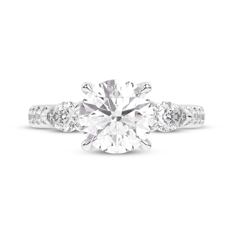 Main Image 3 of Memories Moments Magic Round-Cut Lab-Grown diamond Hidden Halo Three-Stone Engagement Ring 3-3/4 ct tw 14K White Gold