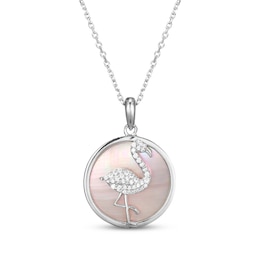 Pink Mother-of-Pearl & White Lab-Created Sapphire Flamingo Necklace Sterling Silver 18&quot;