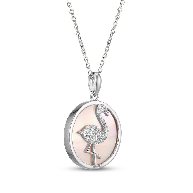 Main Image 2 of Pink Mother-of-Pearl & White Lab-Created Sapphire Flamingo Necklace Sterling Silver 18&quot;