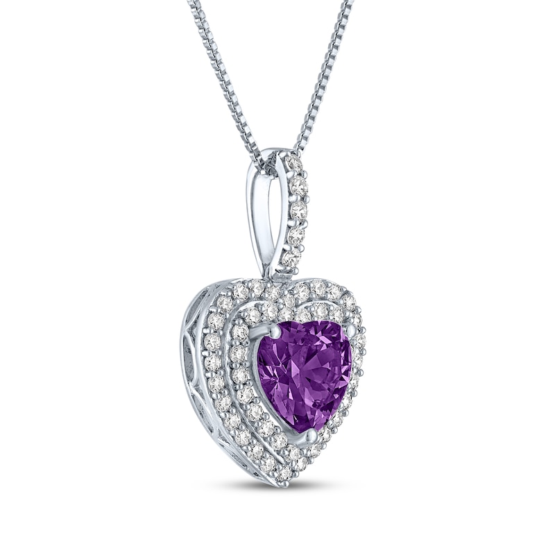 Heart-Shaped Amethyst & White Lab-Created Sapphire Necklace Sterling Silver 18"