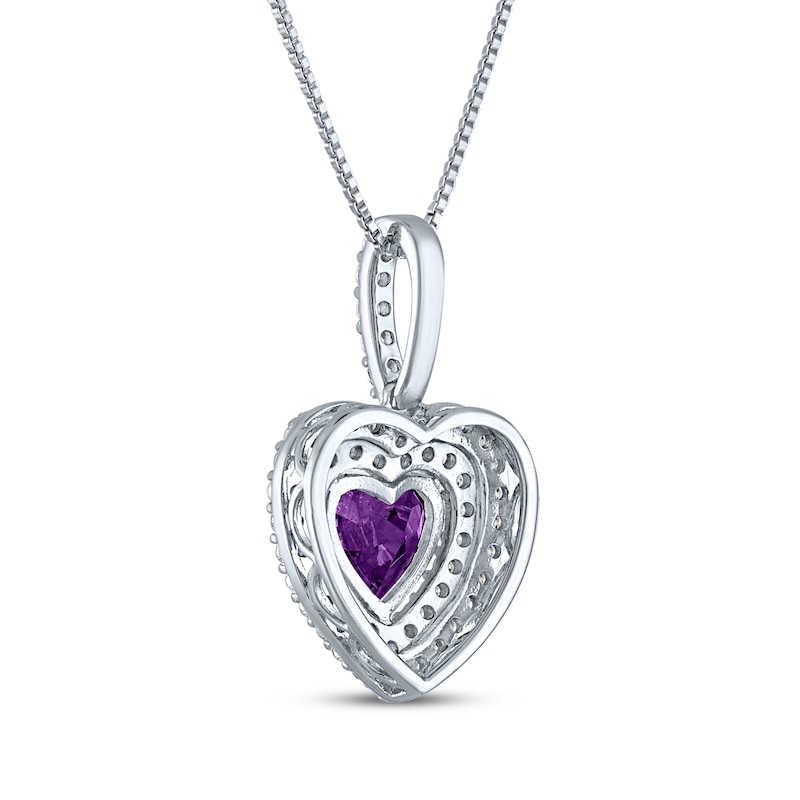 Heart-Shaped Amethyst & White Lab-Created Sapphire Necklace Sterling Silver 18"