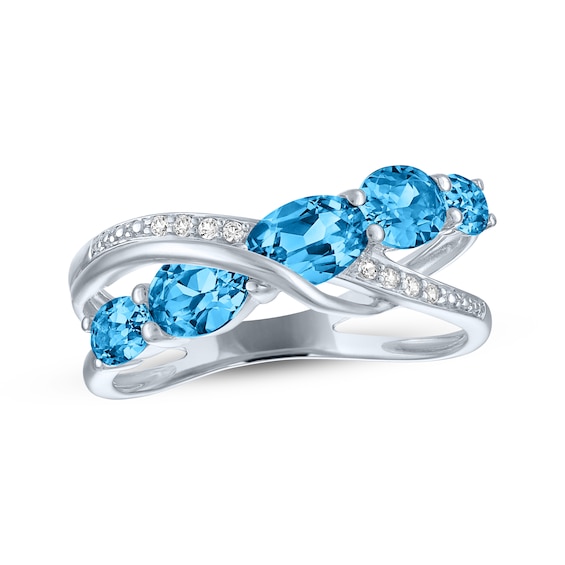 Oval-Cut Swiss Blue Topaz & White Lab-Created Sapphire Crossover Ring Sterling Silver