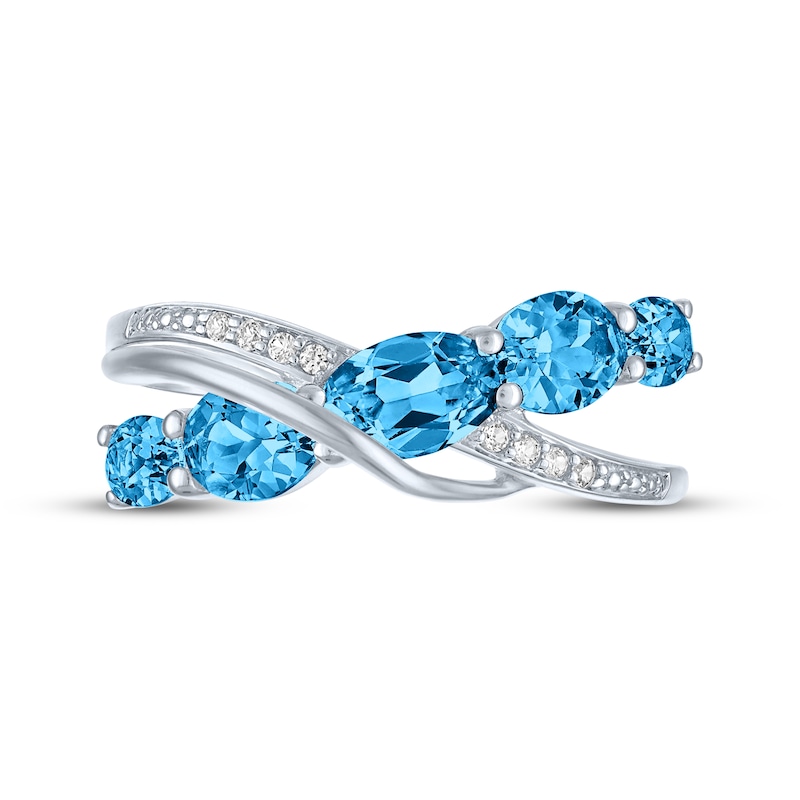 Main Image 3 of Oval-Cut Swiss Blue Topaz & White Lab-Created Sapphire Crossover Ring Sterling Silver