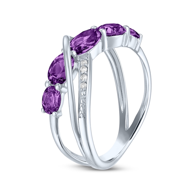 Oval-Cut Amethyst & White Lab-Created Sapphire Crossover Ring Sterling Silver