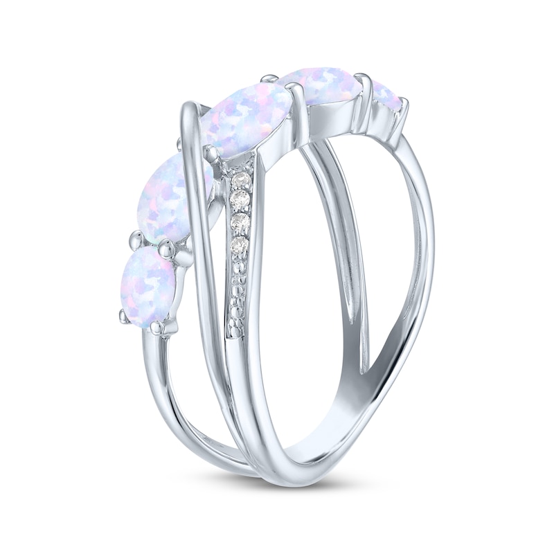 Oval-Cut Lab-Created Opal & White Lab-Created Sapphire Crossover Ring Sterling Silver
