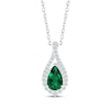 Thumbnail Image 1 of Pear-Shaped Lab-Created Emerald & White Lab-Created Sapphire Twist Frame Necklace Sterling Silver 18&quot;