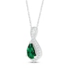 Thumbnail Image 2 of Pear-Shaped Lab-Created Emerald & White Lab-Created Sapphire Twist Frame Necklace Sterling Silver 18&quot;