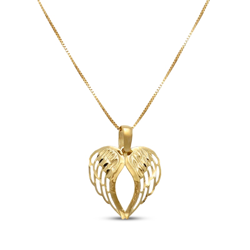 Main Image 1 of Angel Wings Heart Necklace 14K Yellow Gold 18&quot;