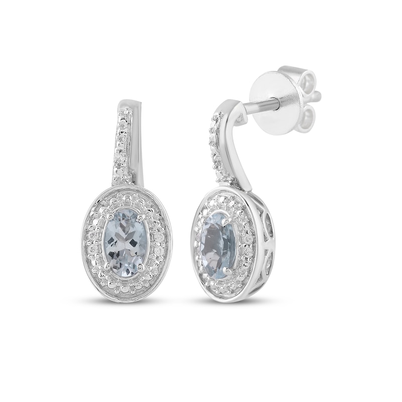 Main Image 1 of Oval-Cut Aquamarine & Diamond Accent Drop Earrings Sterling Silver