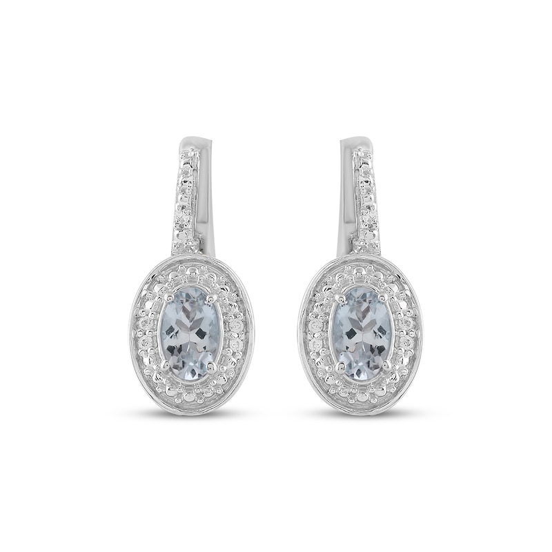 Main Image 2 of Oval-Cut Aquamarine & Diamond Accent Drop Earrings Sterling Silver