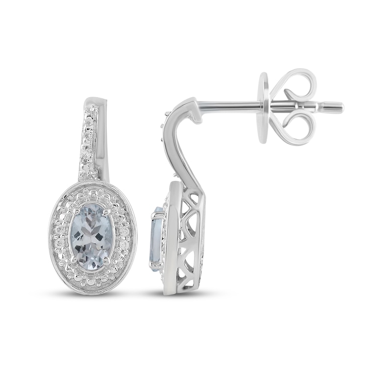 Main Image 3 of Oval-Cut Aquamarine & Diamond Accent Drop Earrings Sterling Silver